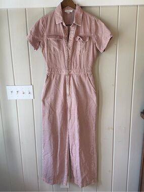 Washed Pink Short-Sleeve Utility Jumpsuit